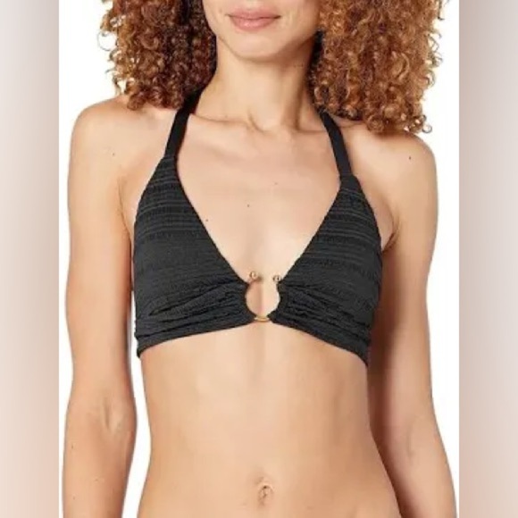 NWT BECCA Mira Halter Swim Top Black w/ Gold Hardware
Size Medium - Picture 1 of 5